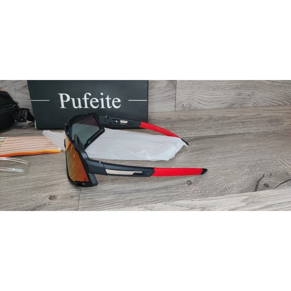 Pufeite Cycling Sunglasses Polarized UV400 Red Mirror Lens Sport Eyewear Case